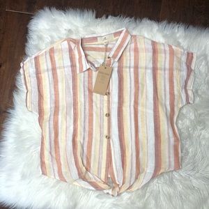 NWT thread & supply striped linen blend blouse